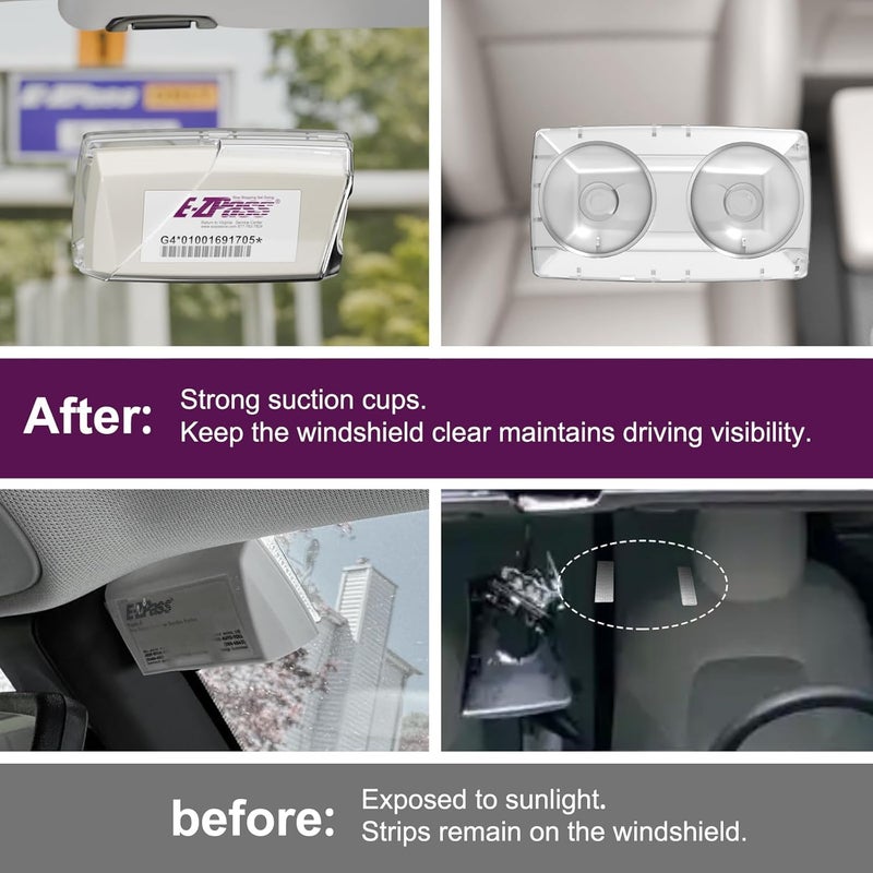 FLLIK EZ Pass Holder for Windshield, Transponder Holder for Car, Suction Cup EZ Pass Holder, Toll Pass Holder for EZ Pass Mini/iPass, UV Protective (Clear, 2Pack) - Image 5